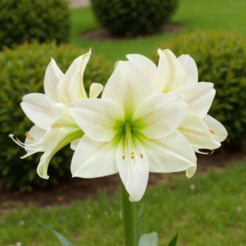 Mount Everest amaryllis (Hippeastrum) with single white flowers