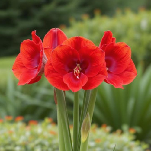 Tempranillo amaryllis (Hippeastrum) with single burgundy flowers